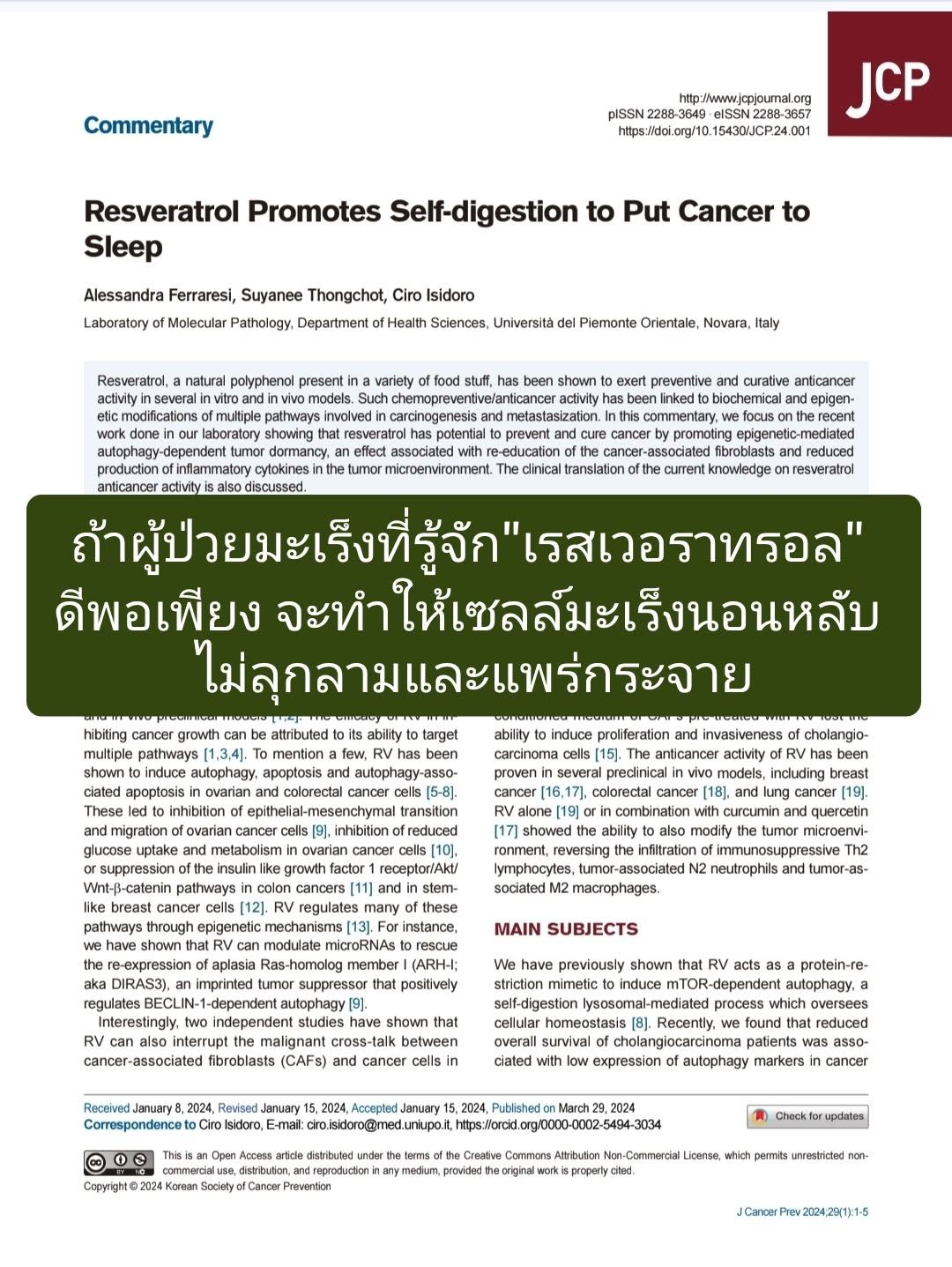 : “Resveratrol Promotes Self-digestion to Put Cancer to Sleep” (2024)