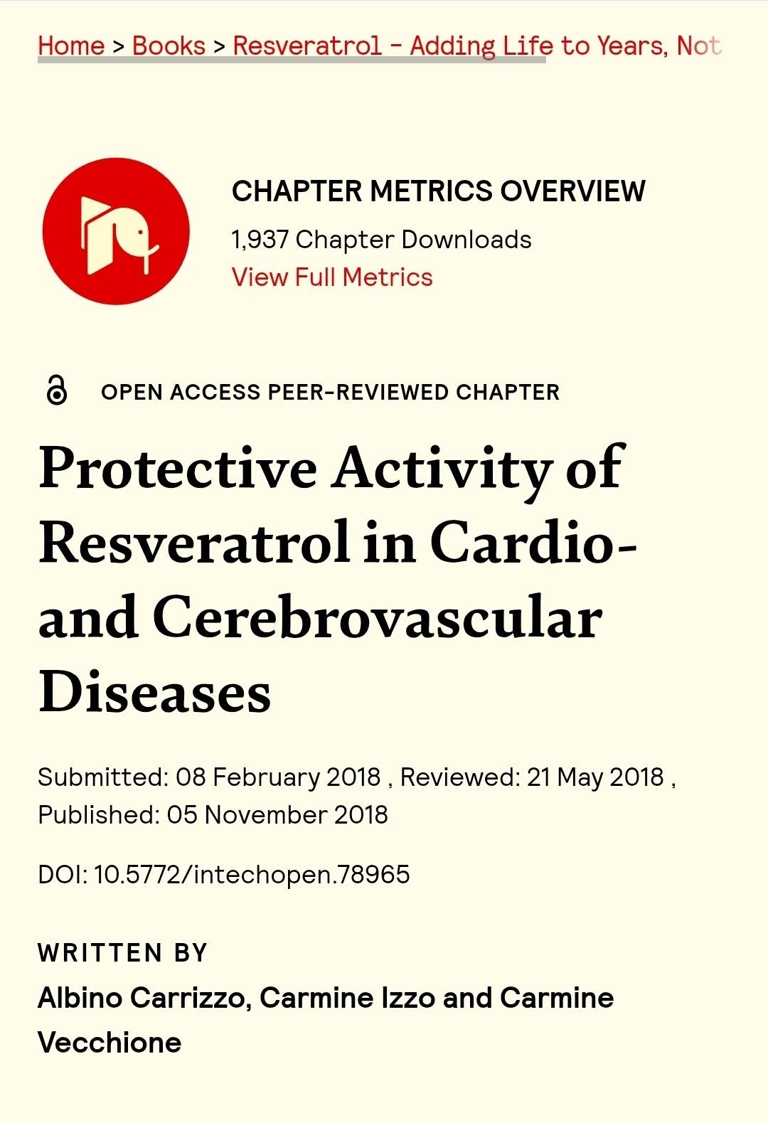 เรื่อง "Protective Activity of Resveratrol in Cardio- and Cerebrovascular Diseases" (บทบาทในการป้องกันของเรสเวอราทรอล...