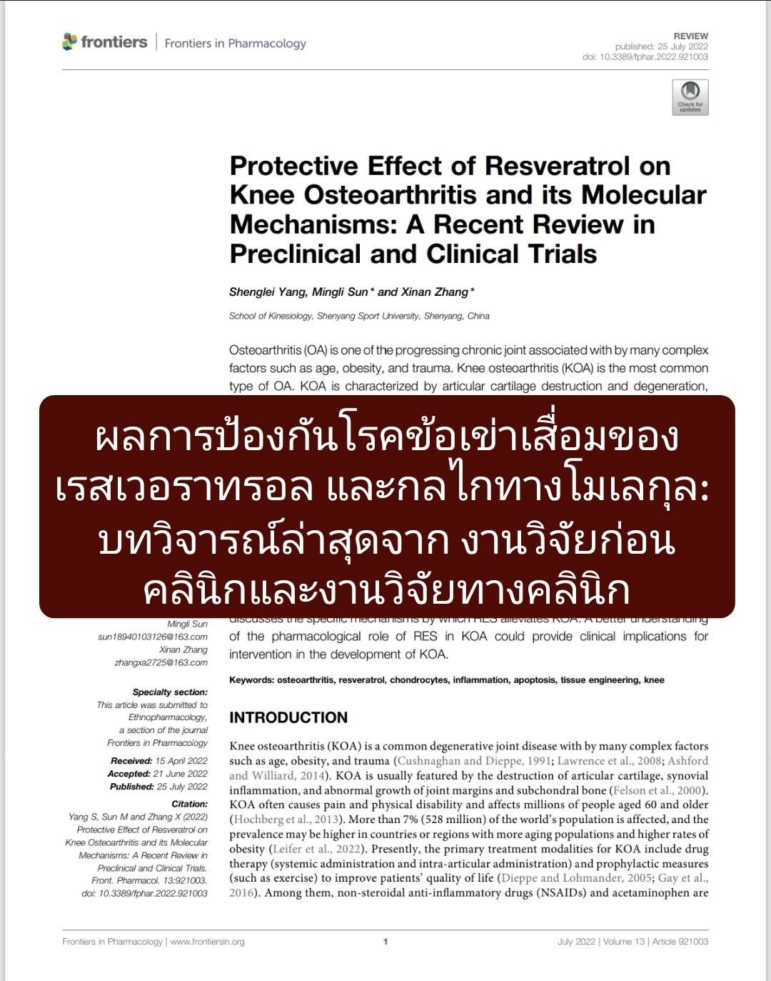“Protective Effect of Resveratrol on Knee Osteoarthritis and its Molecular Mechanisms: A Recent Review in Preclinical...