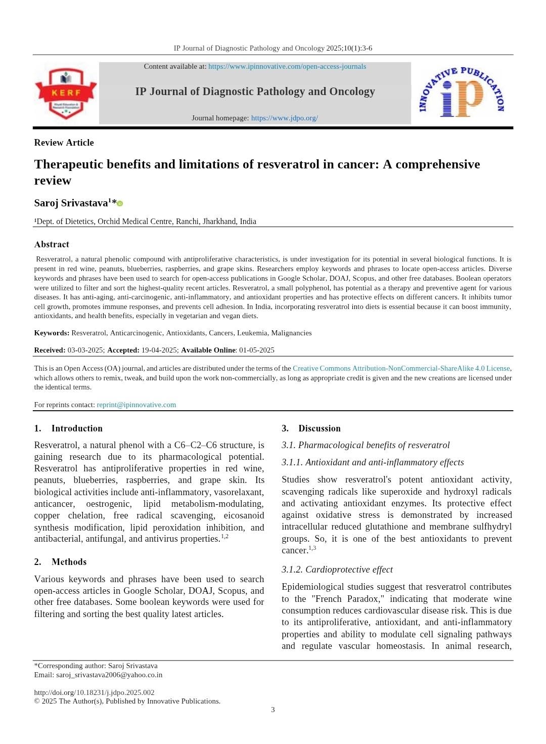 “Therapeutic benefits and limitations of resveratrol in cancer: A comprehensive review”(ประโยชน์และข้อจำกัดของเรสเวอร...