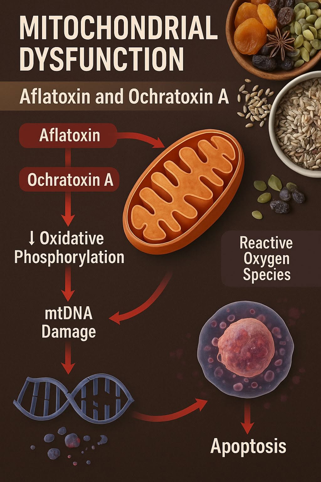 กลไกทางชีววิทยาของ การทำงานบกพร่องของไมโตคอนเดรีย (mitochondrial dysfunction) ที่เกิดจากการได้รับสารก่อมะเร็ง อะฟลาทอ...