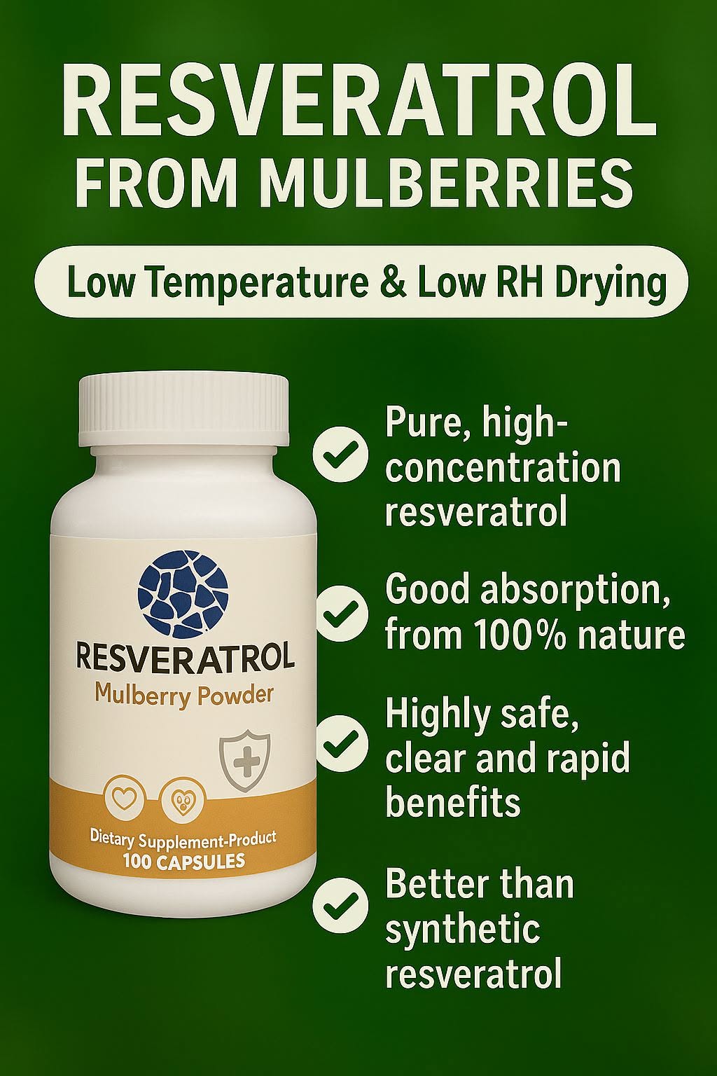 การสกัดสารเรสเวอราทรอลจากผลมัลเบอร์รี่ ธรรมชาติ 100% ด้วยเทคโนโลยี Low Temperature & Low Relative Humidity Drying เป็...