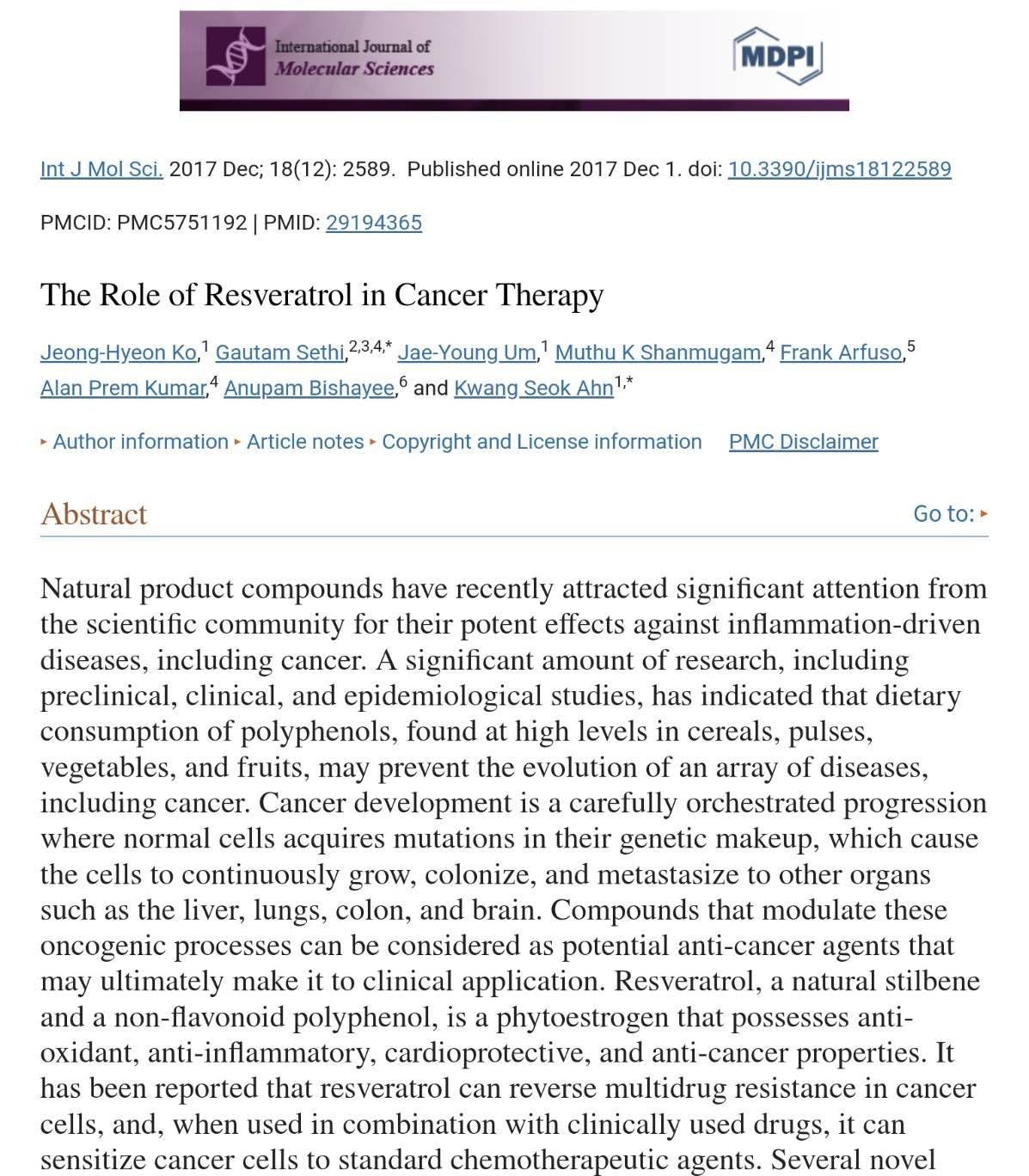 The Role of Resveratrol in Cancer Therapy