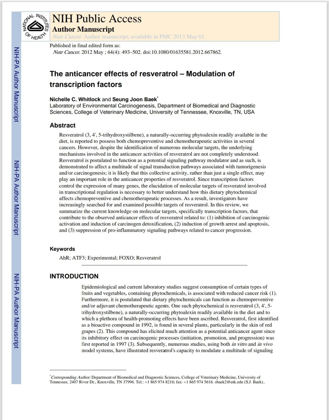 The anticancer effects of resveratrol – Modulation of