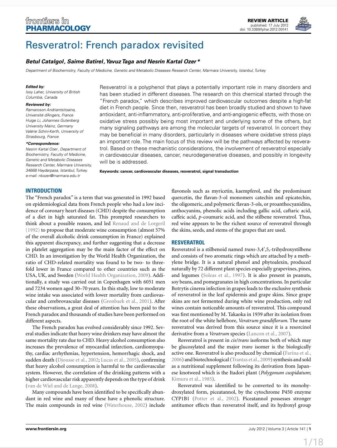 Resveratrol: French paradox revisited