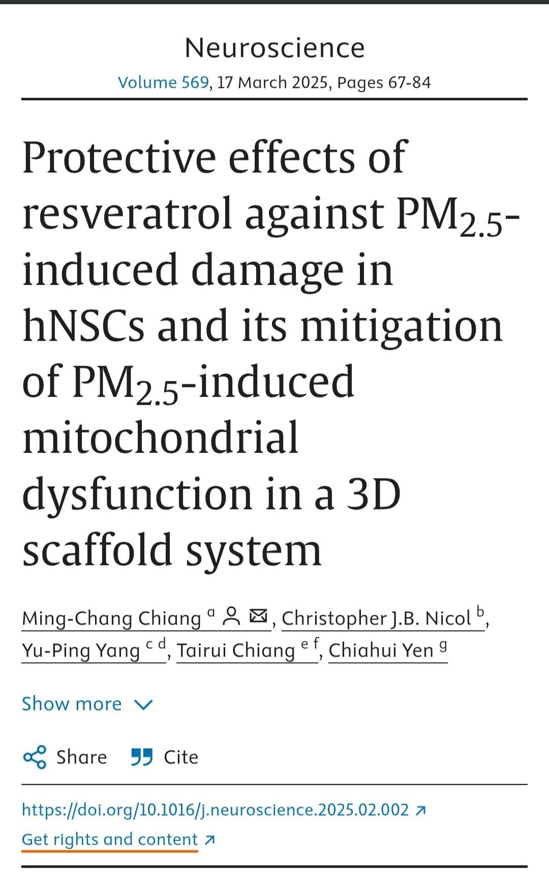 ผลการป้องกันของเรสเวอราทรอลต่อความเสียหายที่เกิดจาก PM2.5 ใน human neural stem cells (hNSCs) และการบรรเทาความผิดปกติข...