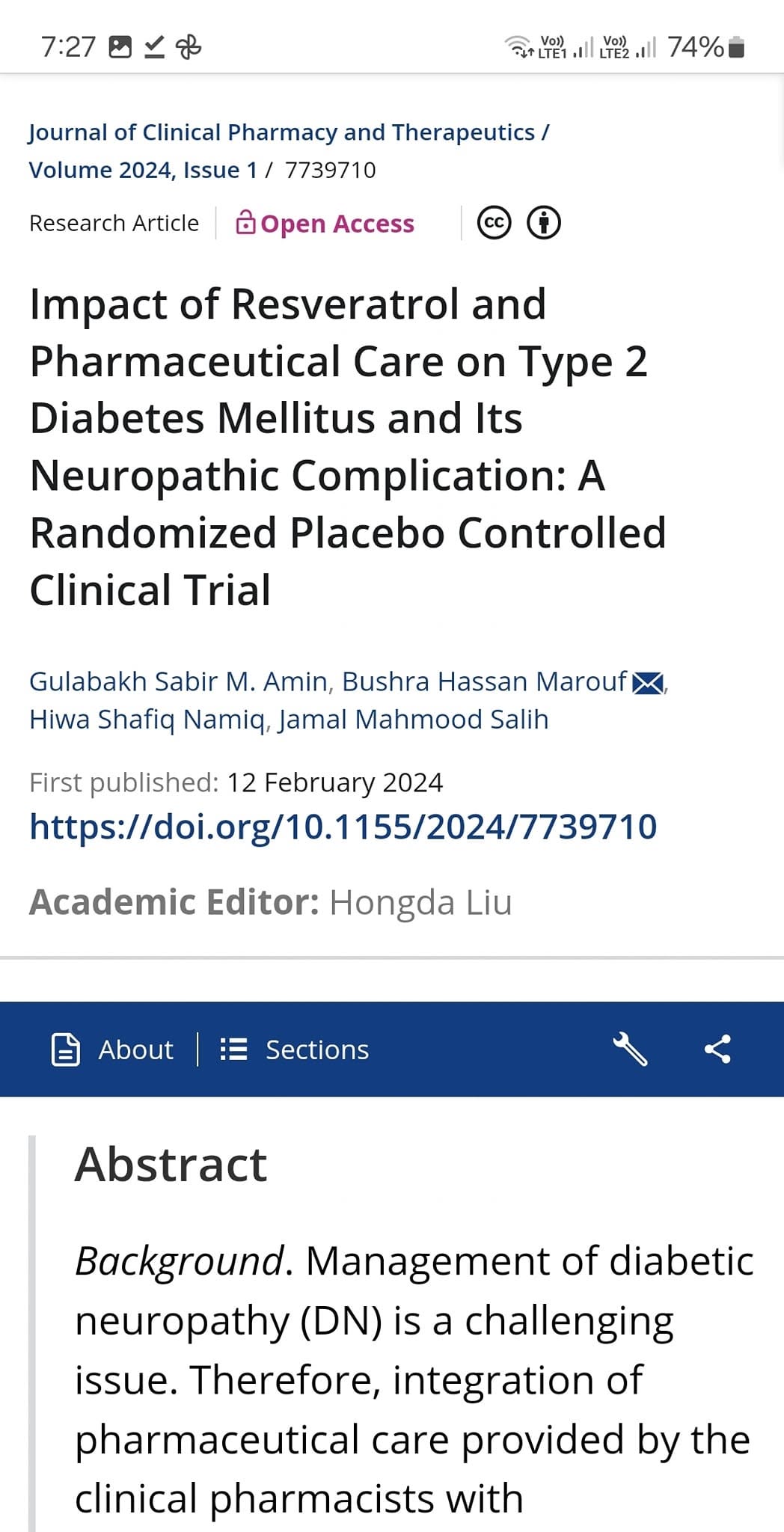 Impact of Resveratrol and Pharmaceutical Care on Type 2 Diabetes Mellitus and Its Neuropathic Complication: A Randomi...
