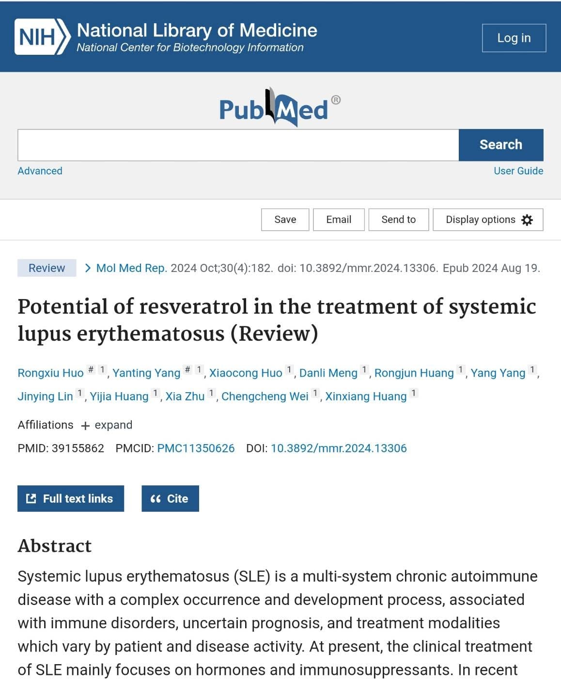 Potential of resveratrol in the treatment of systemic lupus erythematosus (Review)