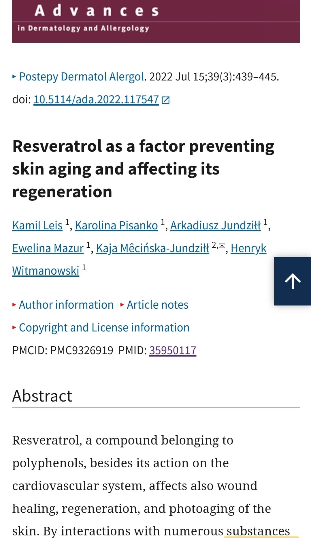 Resveratrol as a factor preventing skin aging and affecting its regeneration