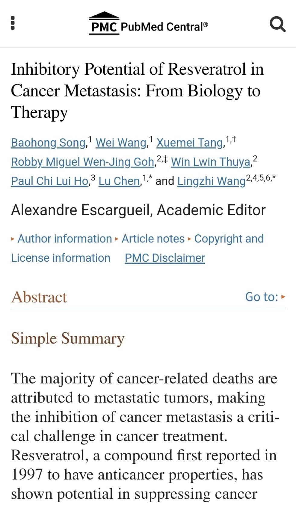 Inhibitory Potential of Resveratrol in Cancer Metastasis: From Biology to Therapy