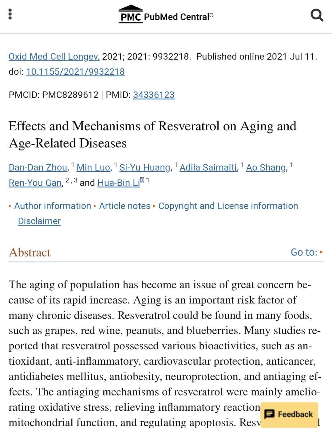Effects and Mechanisms of Resveratrol on Aging and Age-Related Diseases